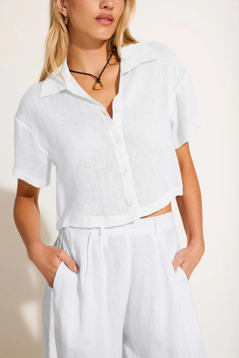 Hana Cropped Shirt - White EcoLinen | Vitamin A