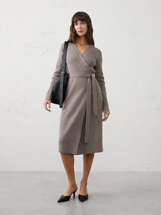 Ribbed Wrap Sweater Midi Dress | Banana Republic Factory