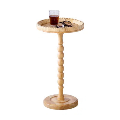 Drink Table,Rattan Round Small Side Table For Small Spaces, Boho Circle End Table Coffee Table With Solid Wood Leg For Living Room, Pedestal Table For | Wayfair North America