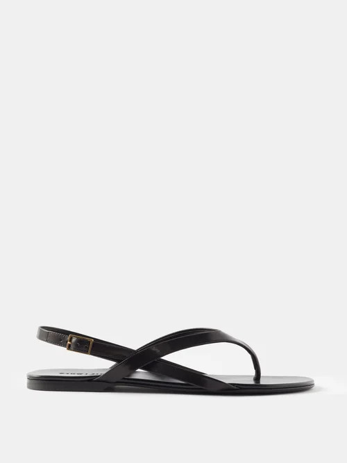 Saint Laurent - Keith Leather Flat Sandals - Womens - Black | Matches (US)