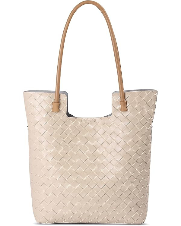 Genuine Leather Tote Bag for Women - Woven Work Bag with Structured Compartments, Office Purse & ... | Amazon (US)