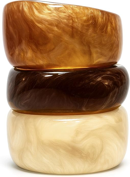Set of Chunky Acrylic Resin Bangle Bracelets for Women, Retro Brown and Colorful Stackable Bangle... | Amazon (US)