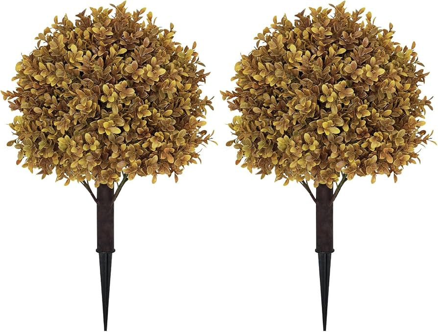 24" Artificial Outdoor Fall Plants, Boxwood Topiary Bushes Shrubs Set of 2 | Amazon (US)