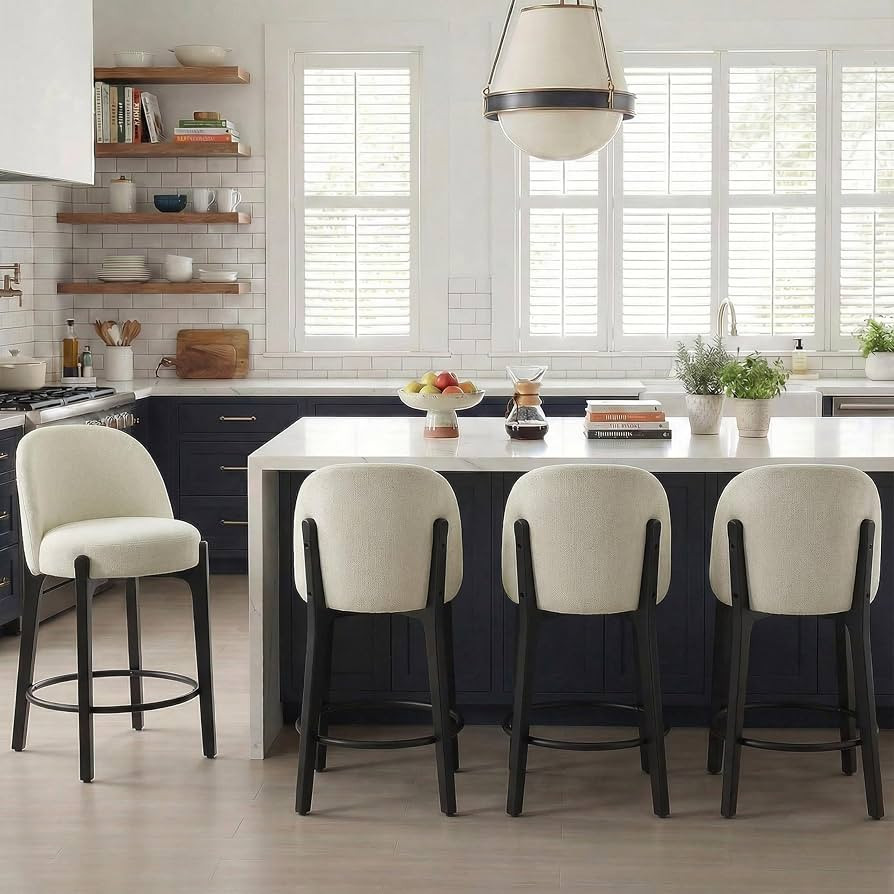 VKNOW 26" Wooden Counter Height Bar Stools Set of 4 with Curved Backrest | Amazon (US)