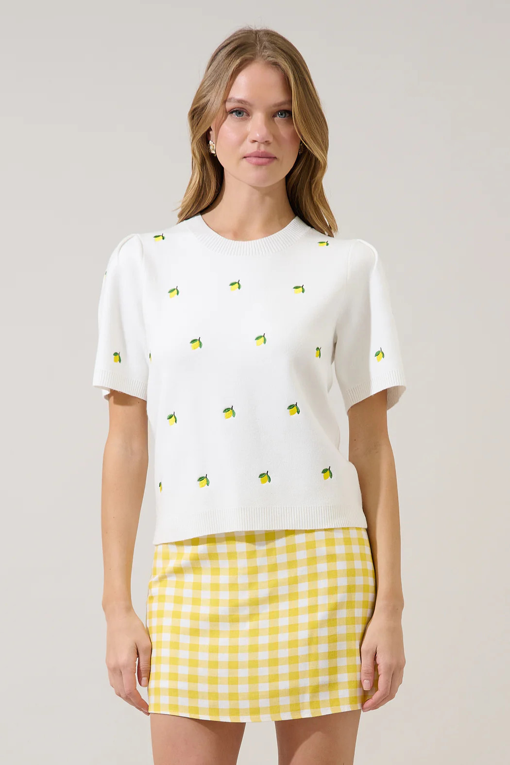Lemon Embroidered Short Sleeve Sweater | Sugarlips