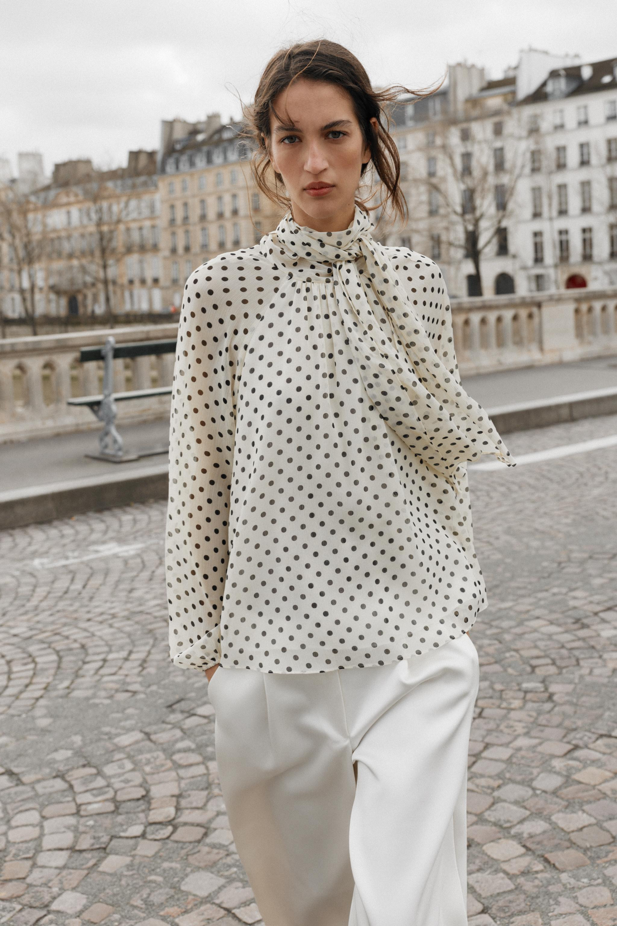 POLKA DOT BLOUSE WITH BOW | Zara UK