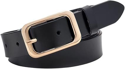 VONSELY Leather Belts for Women, Genuine Leather Womens Belts with Gold Buckle, Black Belt | Amazon (US)