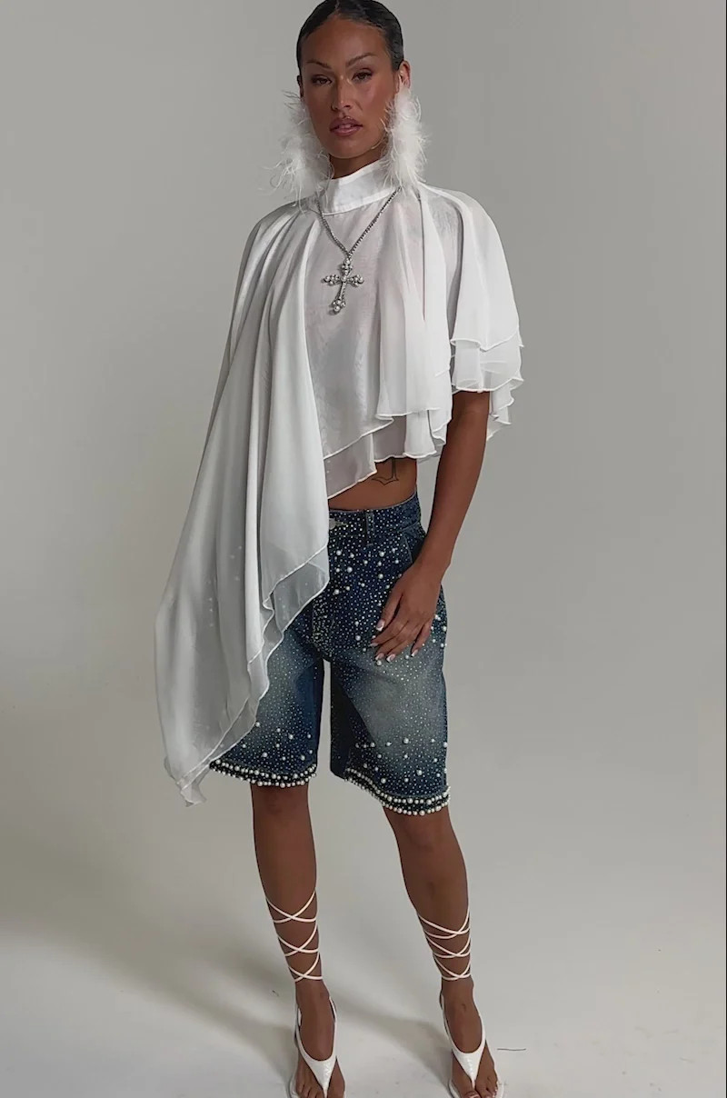 BLINGED OUT CARGO SHORTS IN MEDIUM BLUE DENIM | AKIRA