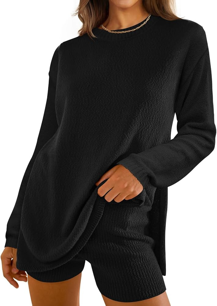 ZESICA Women's Two Piece Sweater Lounge Sets 2024 Fall Casual Knit Trendy Tunic and Shorts Outfit... | Amazon (US)