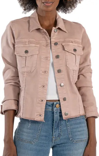 Kara Fray Hem Cotton Blend Trucker Jacket | Nordstrom