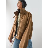 AllSaints Funnel Neck Suede Cropped Jacket, Brown, Size S, Women | Very (UK)