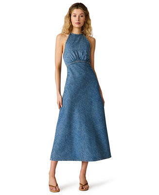 Women's Vilma Denim Halter Neck Sleeveless Midi Dress | Macy's