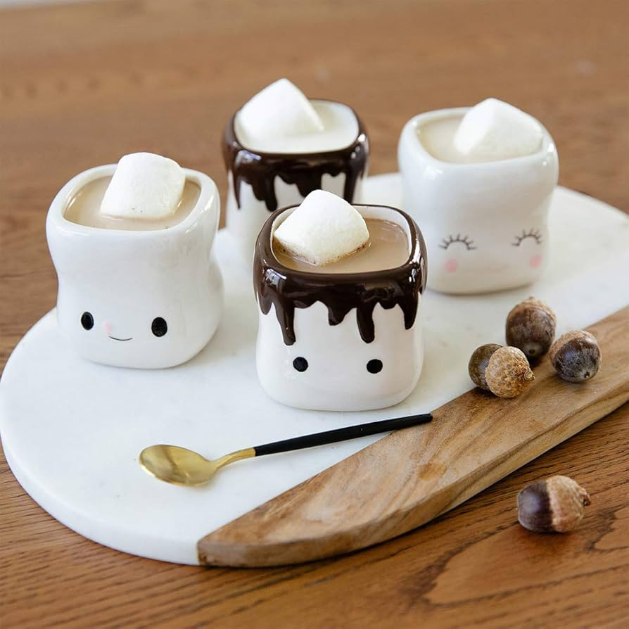 AVAFORT Marshmallow Shaped Hot Chocolate Mugs - Cute Emoji | Amazon (US)