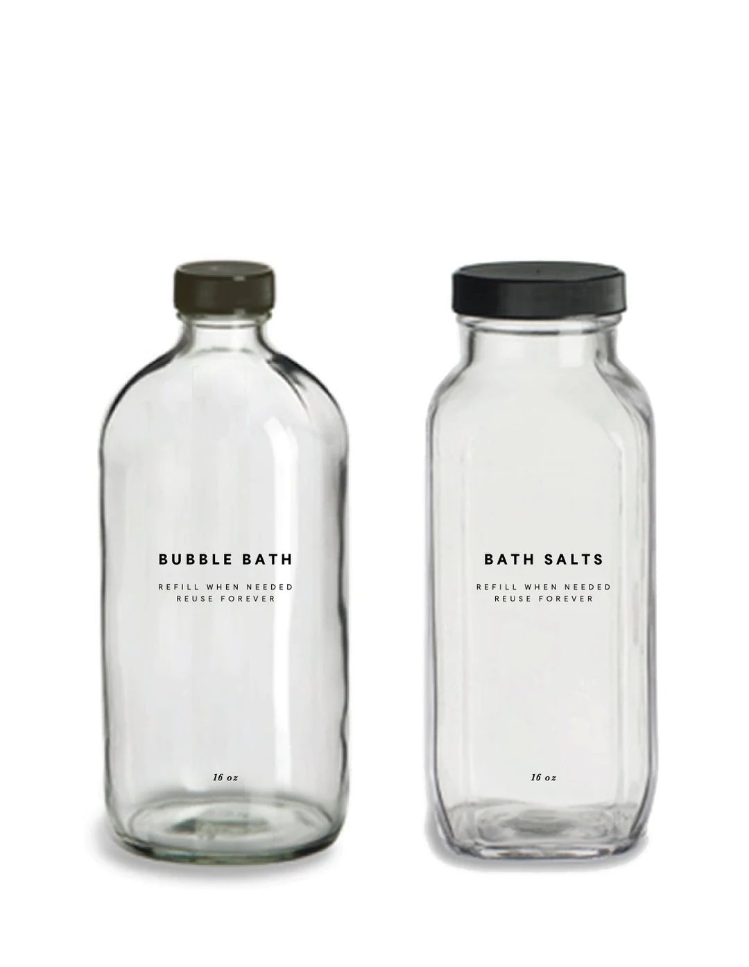 Bubble Bath and Bath Salts Bottles - 16oz Glass, Clear, Refillable Bottles, Reusable, Eco-friendl... | Etsy (US)