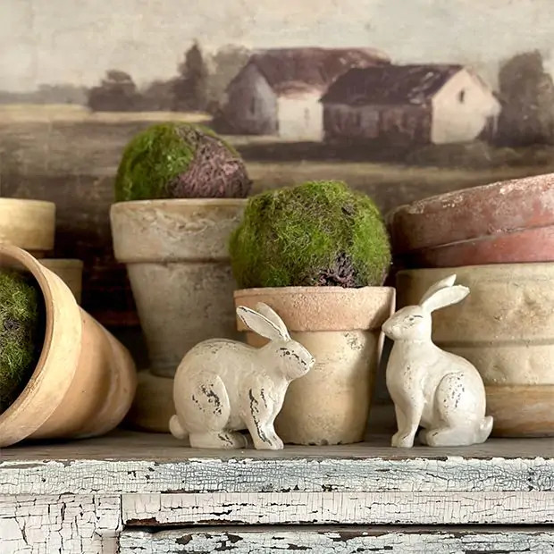 Small Rustic Rabbits Set of 2 | Antique Farm House