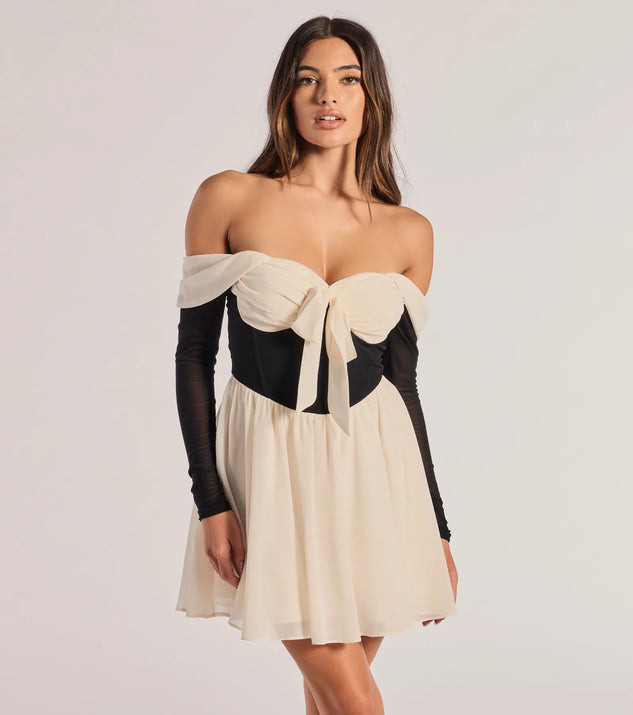 Perfectly Chic Bow Detail Off-The-Shoulder Skater Dress | Windsor Stores