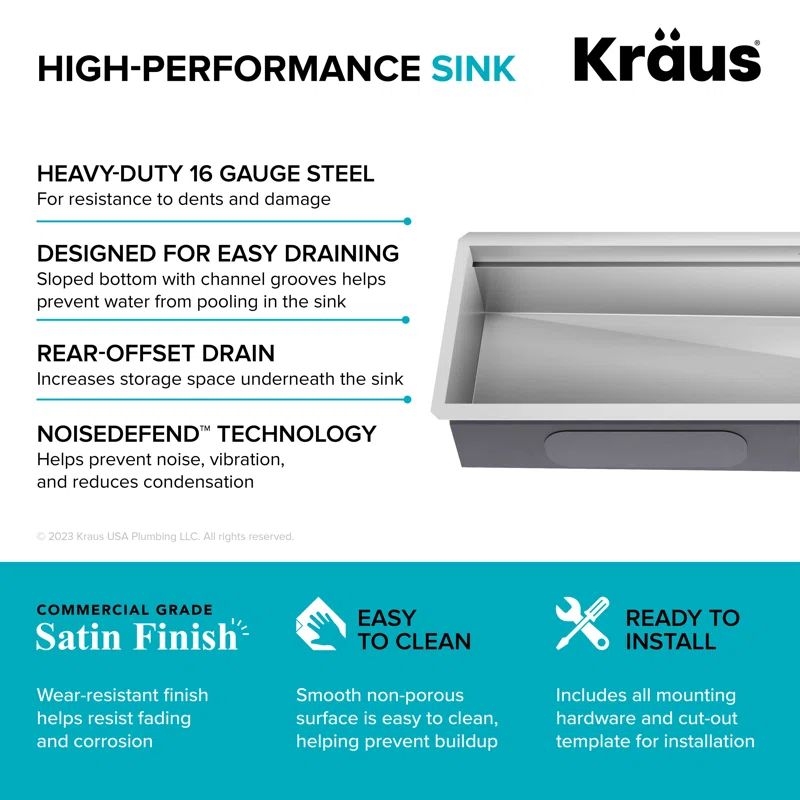 KRAUS Kore™ 2-Tier Workstation 57" L Undermount 16 Gauge Stainless Steel Single Bowl Kitchen Si... | Wayfair North America