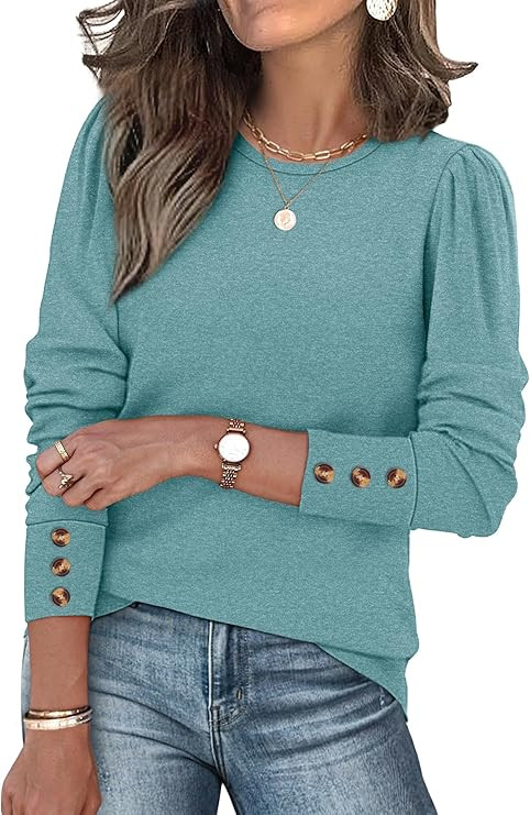 OFEEFAN Long Sleeve Shirts for Women Blouses Dressy Casual Womens Sweaters Puff Sleeve Fashion Cl... | Amazon (US)
