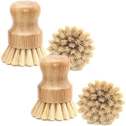 4 Packs Bamboo Palm Scrub Brush Sisal Dish Brush Round Natural Dish Scrubber for Cast Iron Pots, ... | Amazon (US)