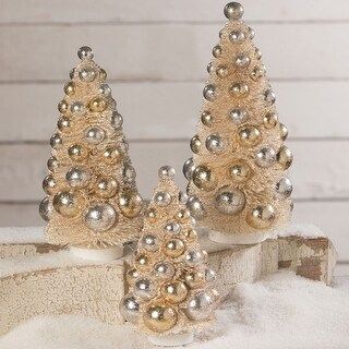 Set of 3 Silver and Gold Bottle Brush Trees Christmas Tabletop Decor 12.5" | Bed Bath & Beyond