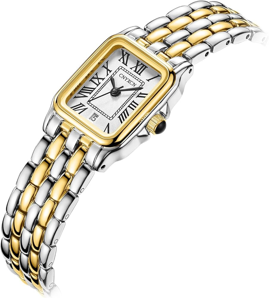 CNYXCN Gold Watches for Women with Rectangular Case,Roman Dial,Vintage Bracelet,Water Resistant | Amazon (US)