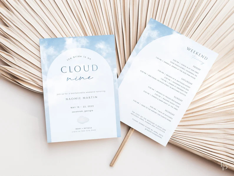 The Bride is On Cloud Nine Bachelorette Weekend Invite Template | NEPHELE Collection | Etsy (US)