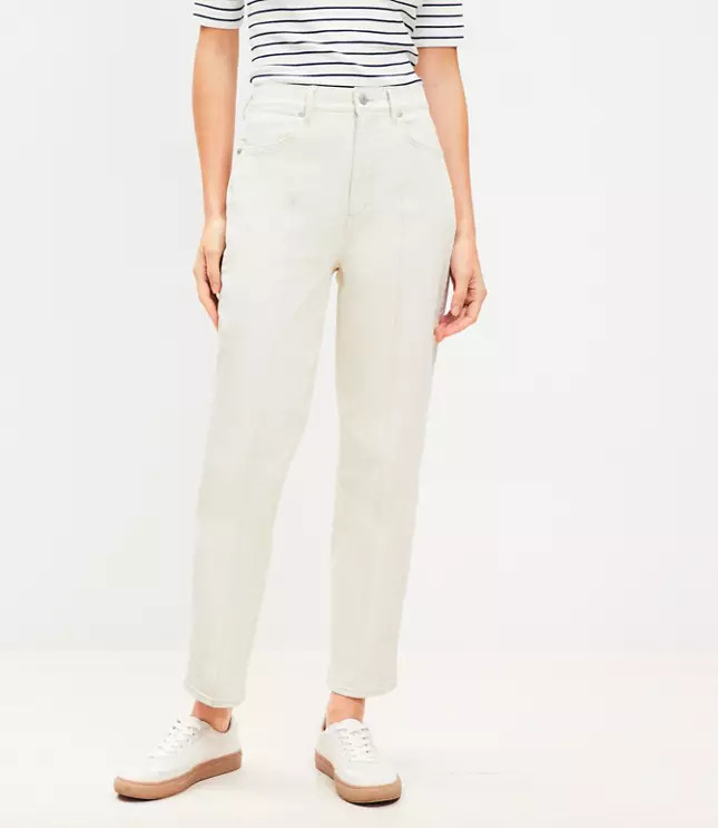 Petite High Rise Cuffed Straight Jeans in Popcorn | LOFT
