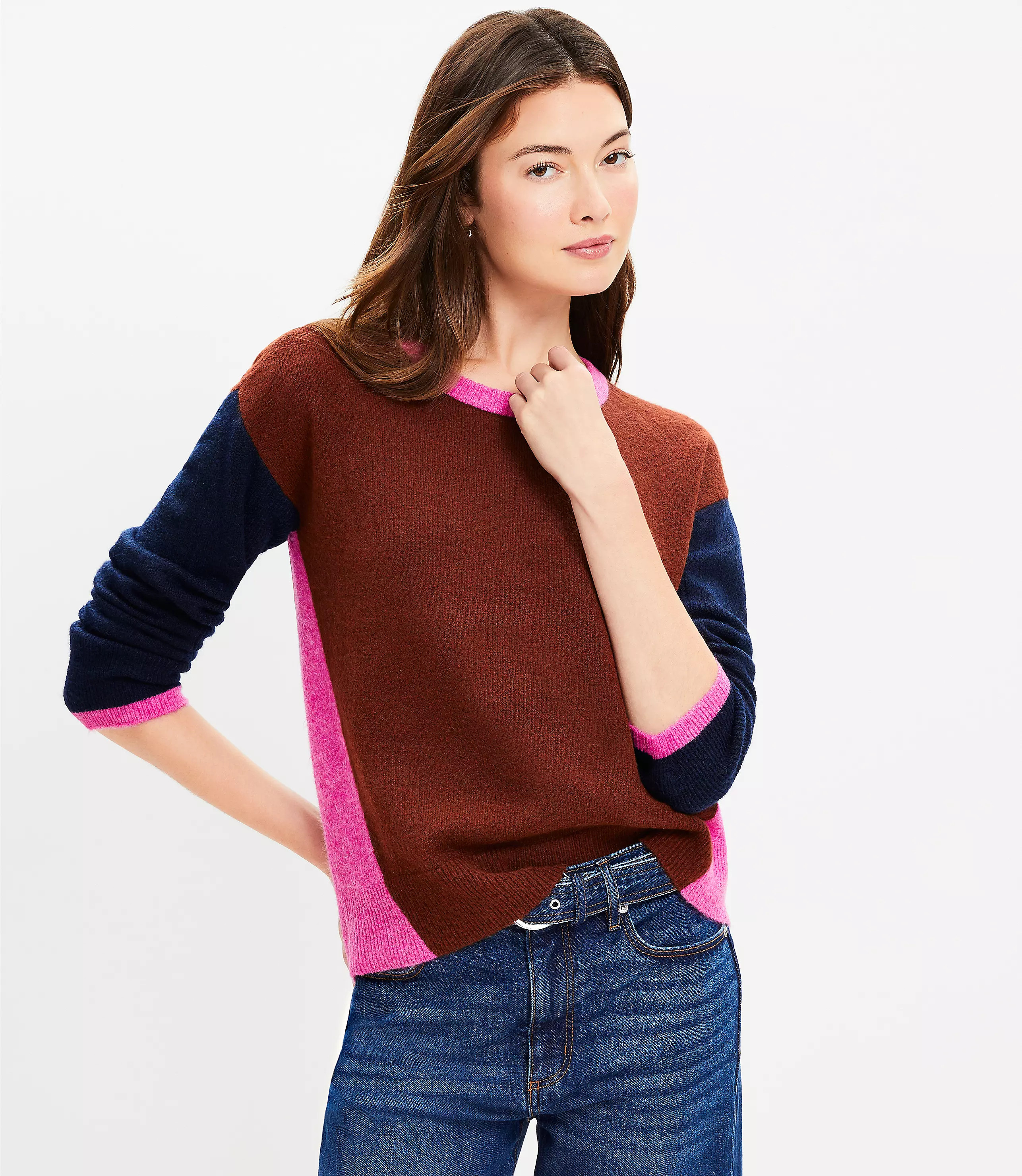 Colorblock Ribtrim Flare Sleeve Sweater | LOFT
