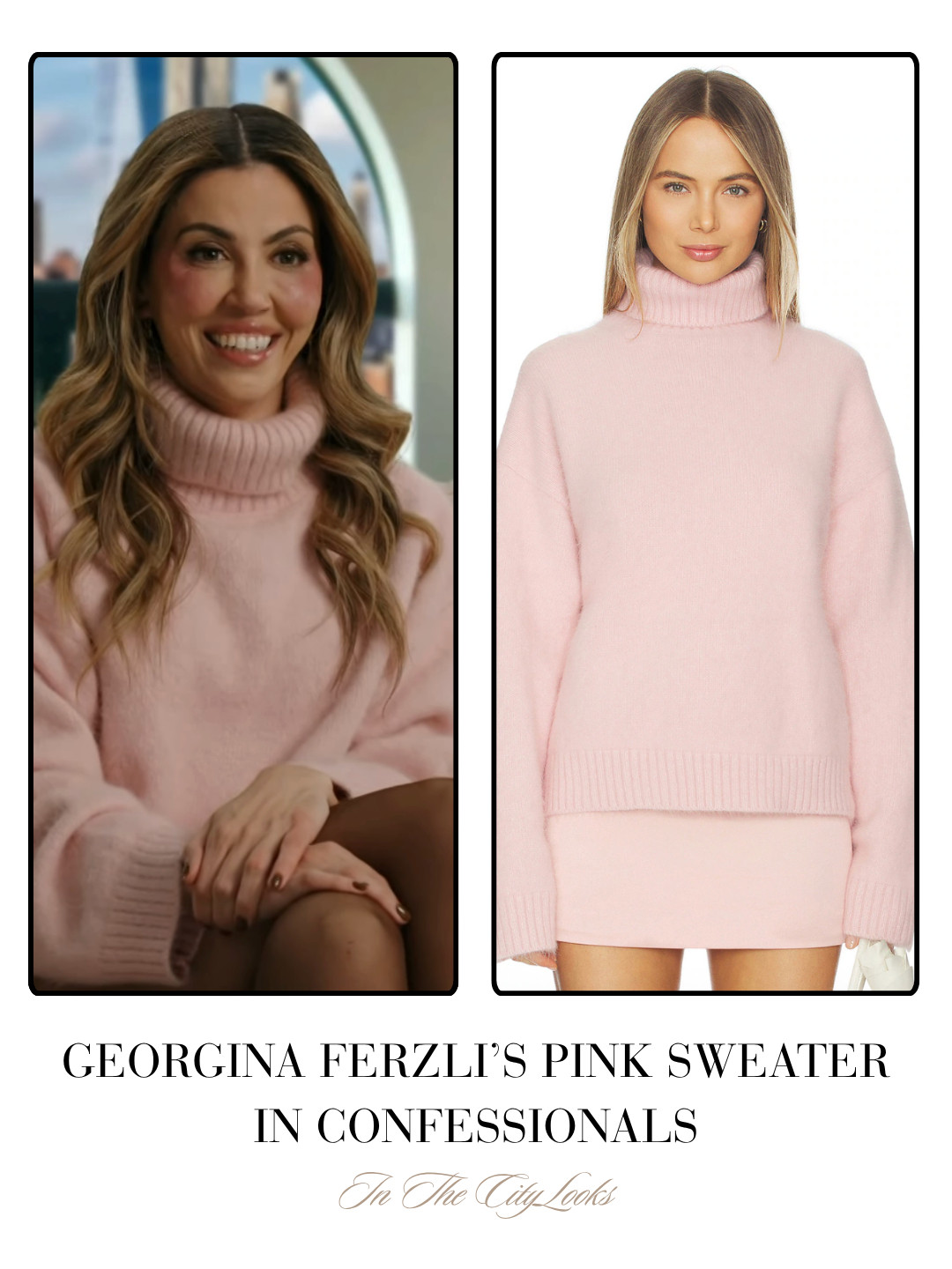Gorgina Ferzli's Light Pink Turtleneck Sweater in Confessionals on In The City  

 