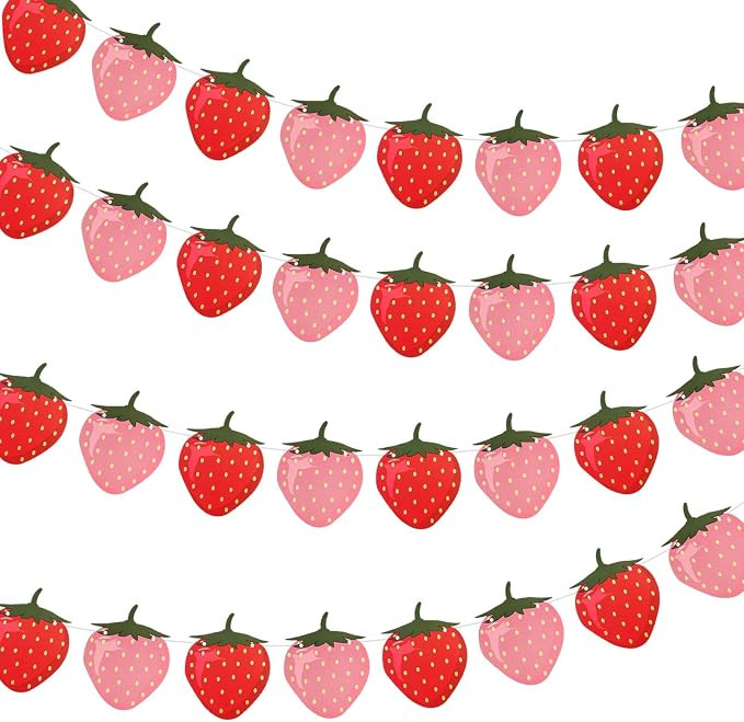 4 Pcs Strawberry Garland Banners, 6.56 Feet Strawberry Hanging Banner, Berry Sweet Party Banners ... | Amazon (US)