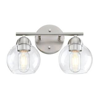 13.33 in. 2-Light Brushed Nickle Bathroom Vanity Light with Clear Glass Shades | The Home Depot