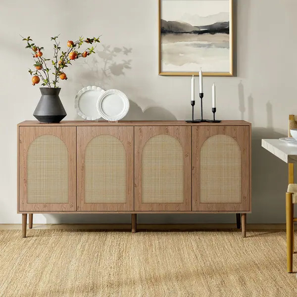 Uirico 63''W Multifunctional 4-door Buffet Sideboard Cabinet with Rattan Design by HULALA HOME - ... | Bed Bath & Beyond