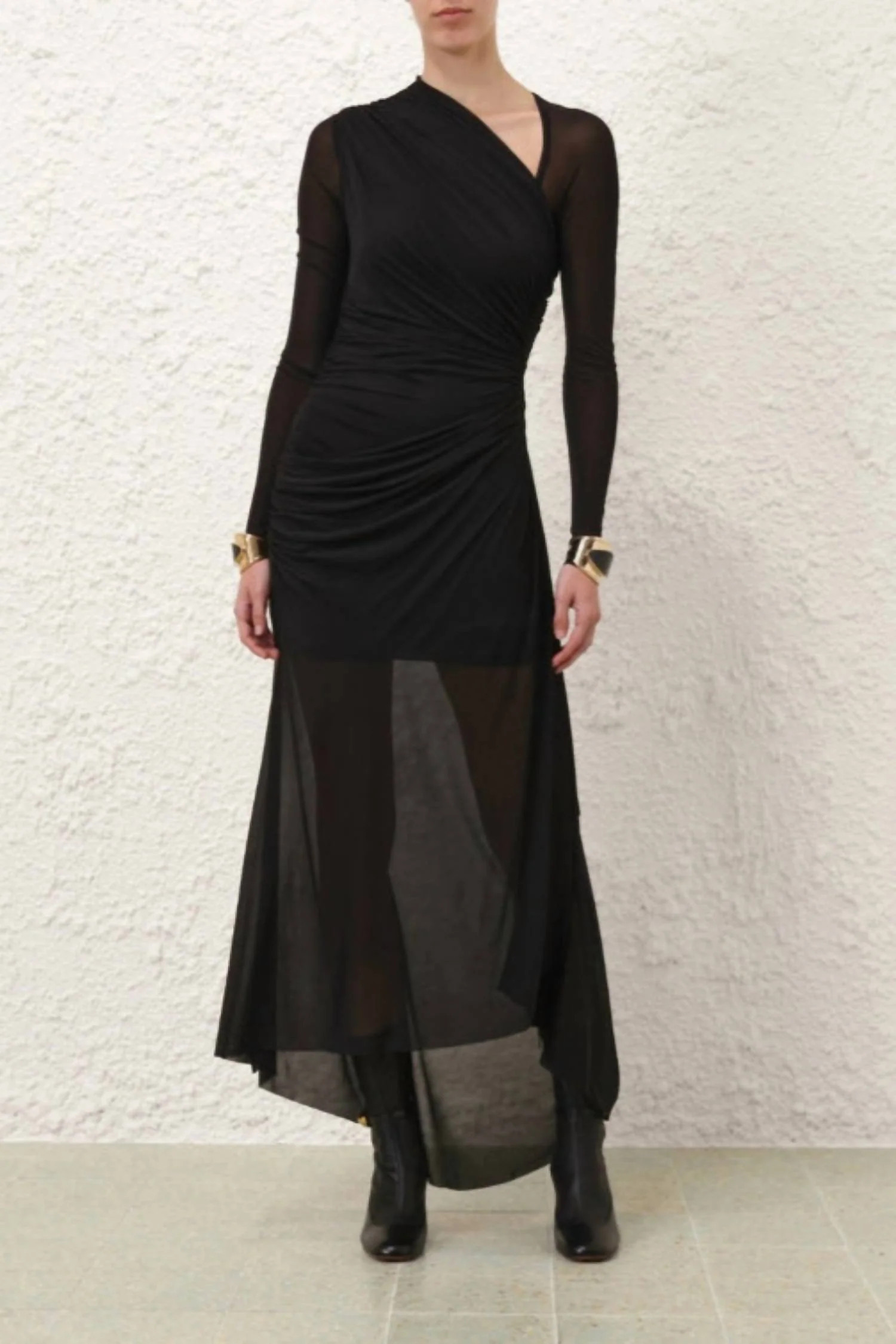 Illustration Gathered Midi Dress In Black | Shop Simon
