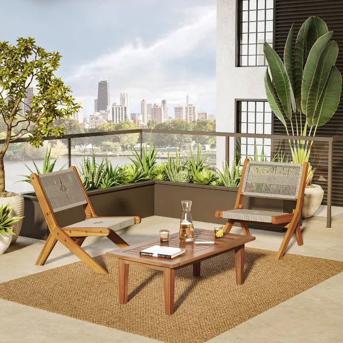 Acacia 3pc Outdoor Conversation Set with Folding Seating - Caramel - TK Classics | Target