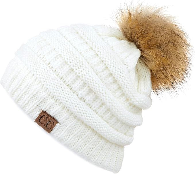 Hatsandscarf CC Exclusives Unisex Ombre Ribbed Confetti Knit Beanie with POM (HAT-43) (Ivory) at ... | Amazon (US)