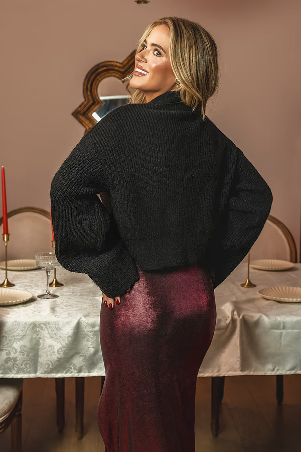 x JoJo Dark Night High Neck Extra Long Flared Sleeve Sweater | Cupshe US