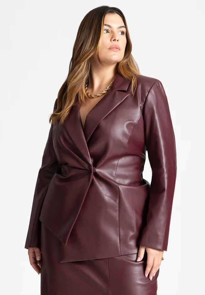 Faux Leather Asym Blazer | Eloquii