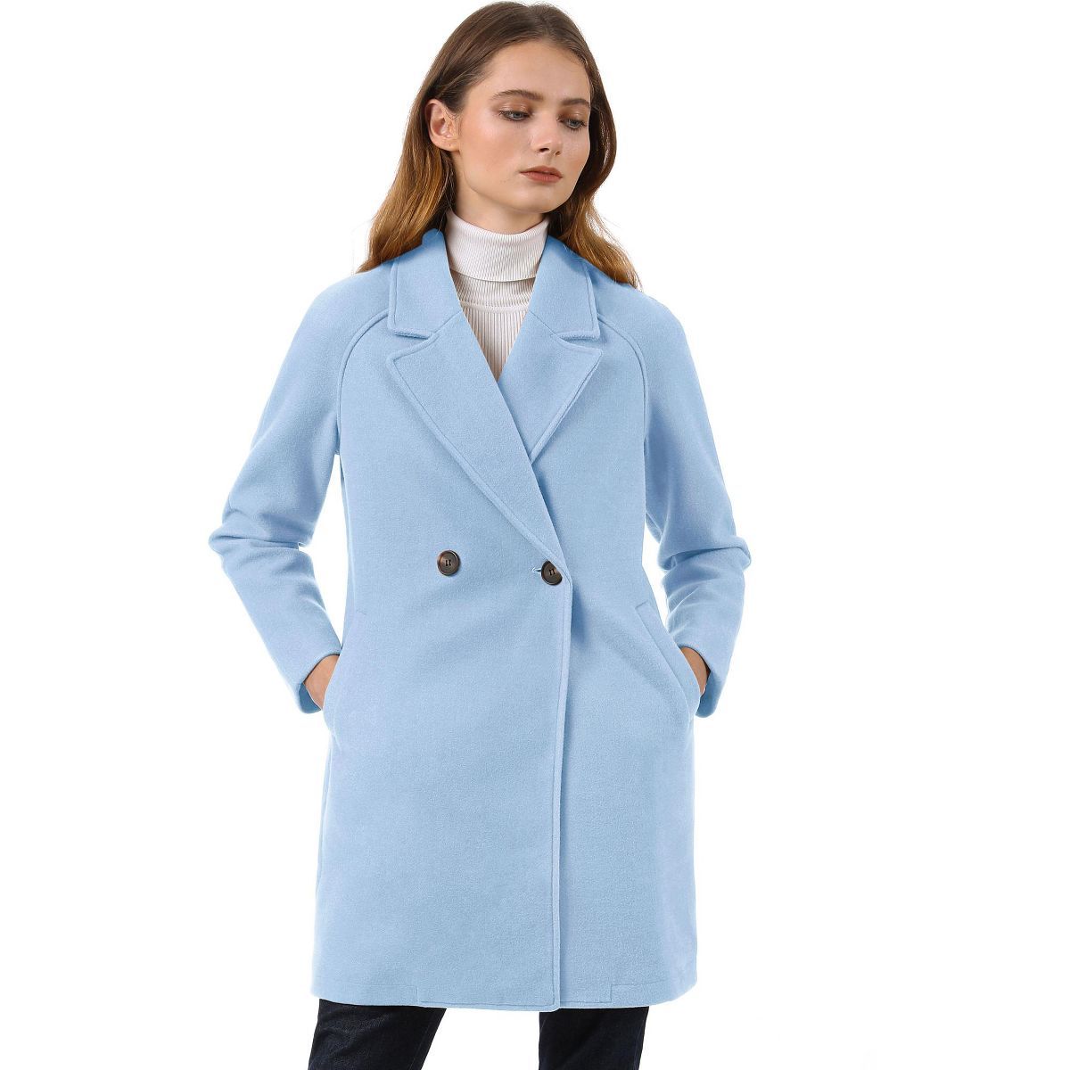 Allegra K Women's Notched Lapel Double Breasted Raglan Trench Coat | Target