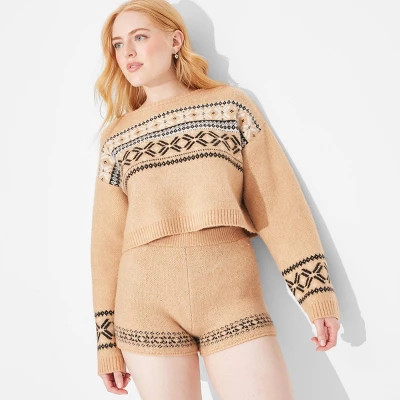 Women's Mid-Rise Sweater Hot Shorts - Wild Fable™ Tan L | Target