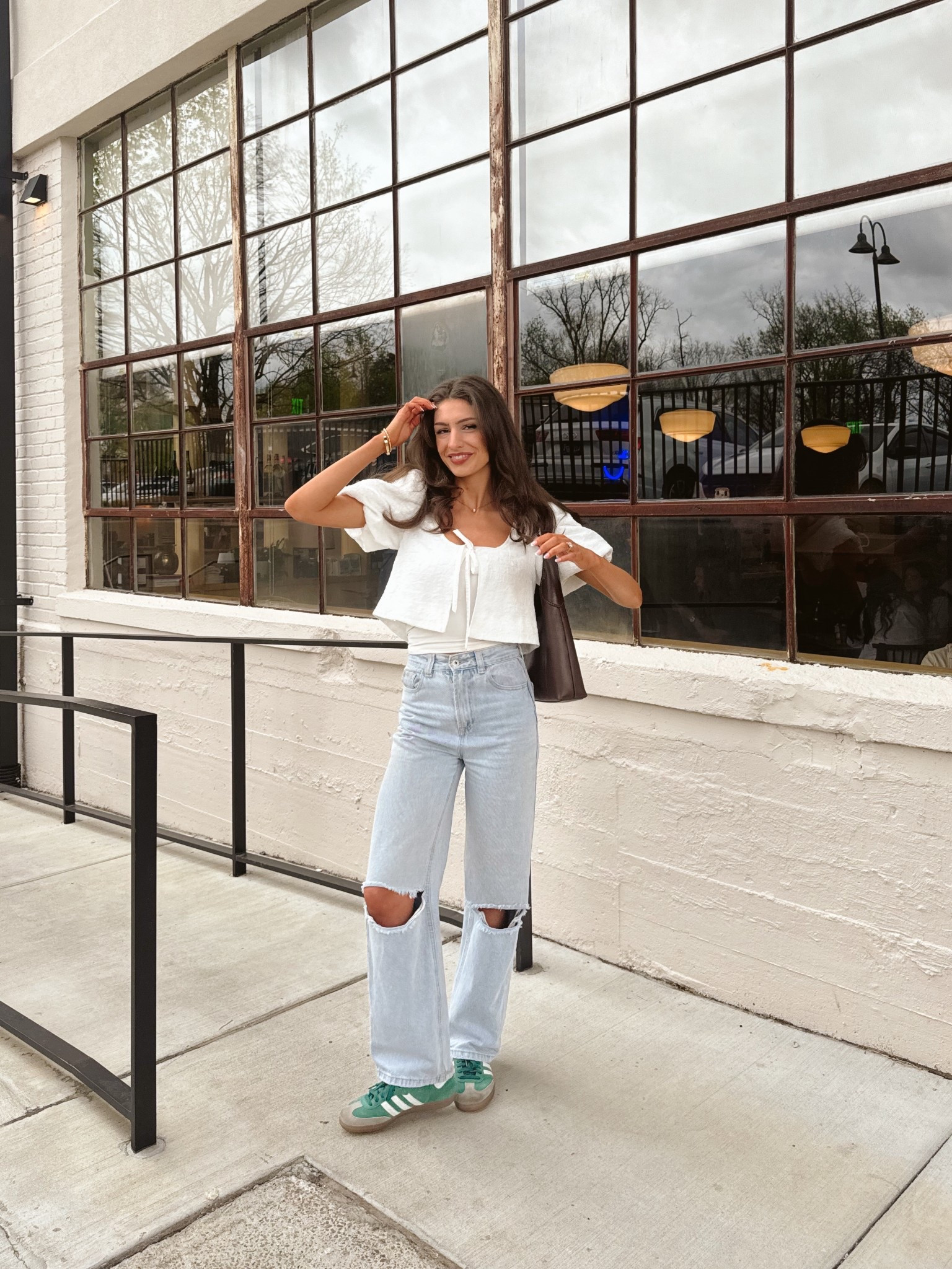 Spring outfit inspo 🌼🌸🌷 cropped white blouse, wide leg jeans (beginning boutique), green adidas sambas, Coach Brooklyn bag in brown leather

#LTKSeasonal #LTKStyleTip #LTKShoeCrush