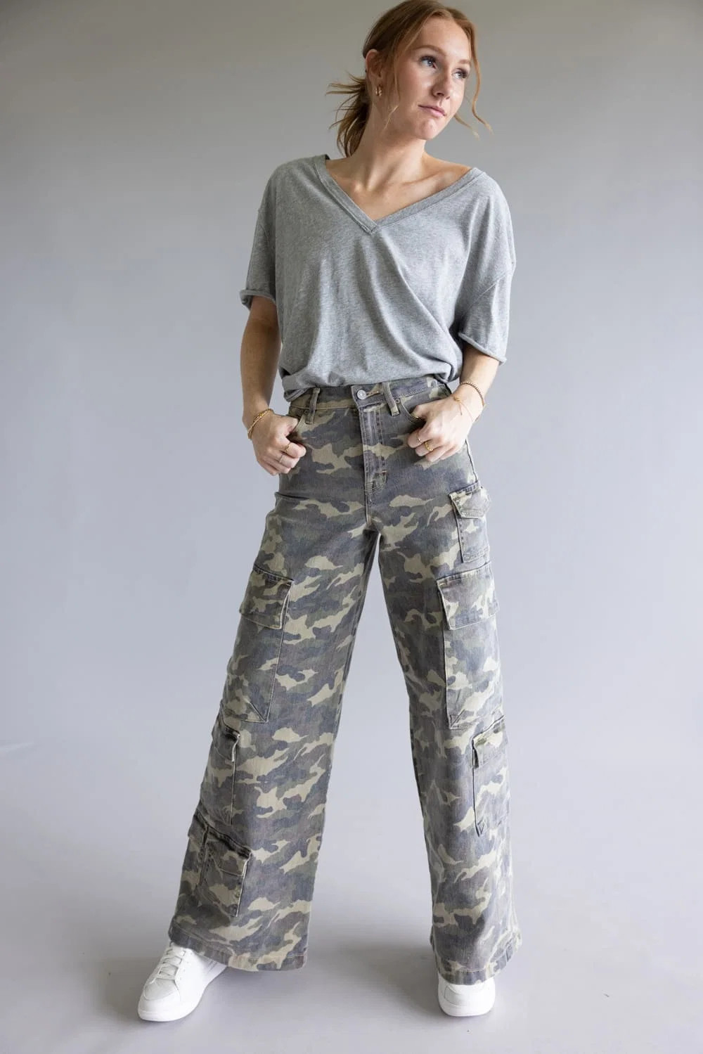 Hidden Nori High Rise Wide Leg Cargo Jeans for Women in Camo | Glik's