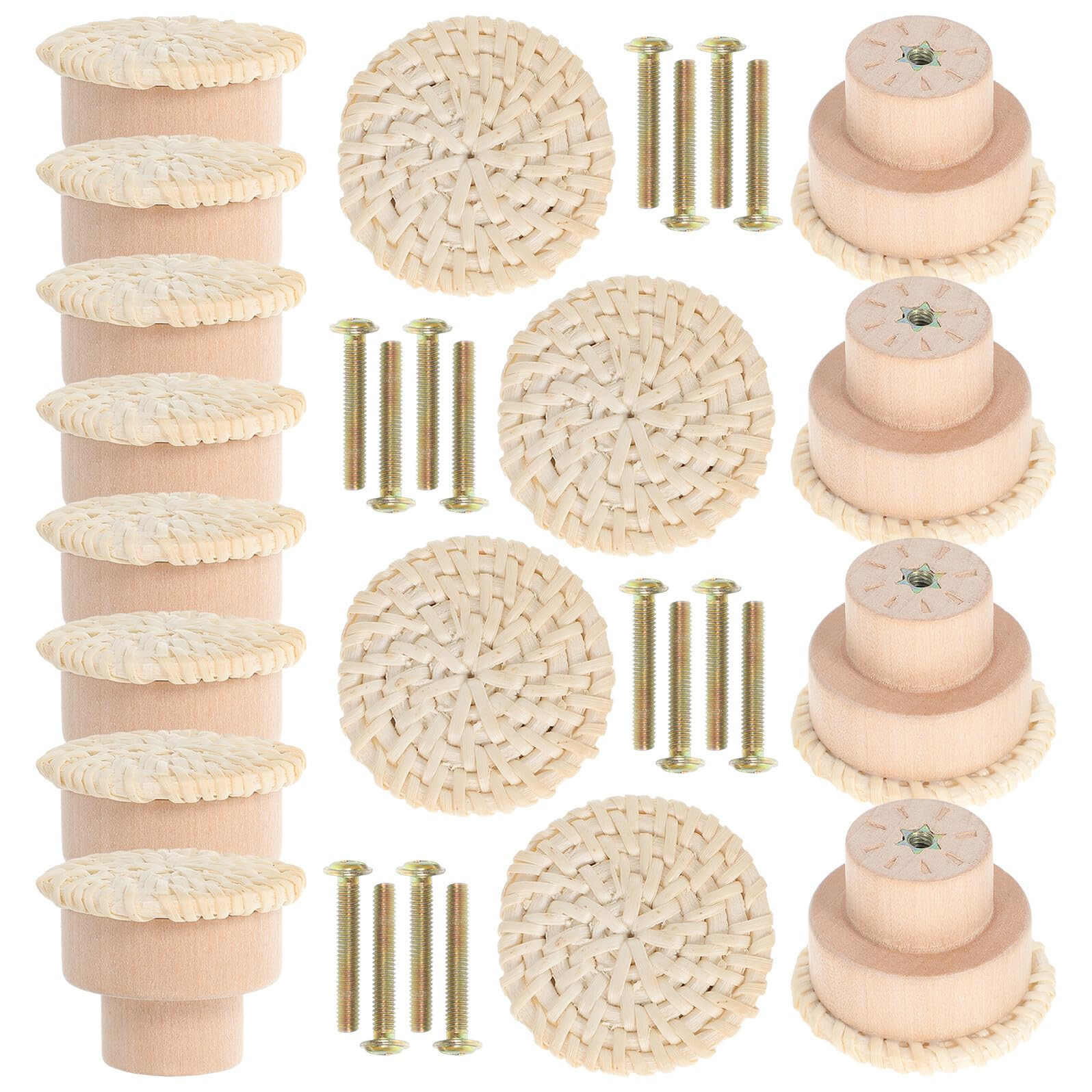16pcs Bleached Rattan Knobs Wood Mushroom Head Cabinet Pulls Round Drawer Handles for Dresser Fur... | Amazon (US)