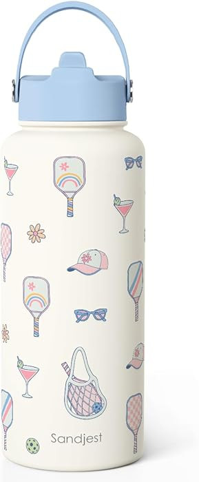 Pickleball Gift for Women, Water Bottle Stainless Steel 32oz with Lid & Straw, Sport Insulated Bo... | Amazon (US)