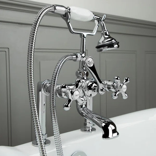 Triple Handle Deck Mounted Clawfoot Tub Faucet with Diverter and Handshower | Wayfair North America