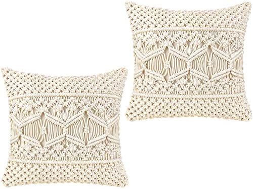 Mkono Throw Pillow Cover Macrame Cushion Case (Pillow Inserts Not Included) Set of 2 Decorative P... | Amazon (US)