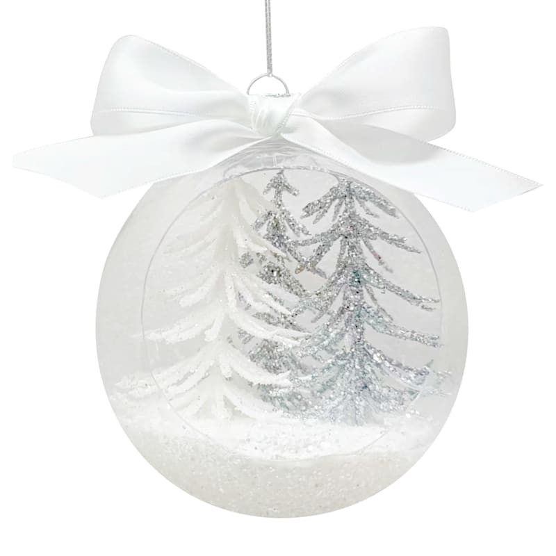 Found & Fable White & Silver Ball Ornament with Trees, 4" | At Home
