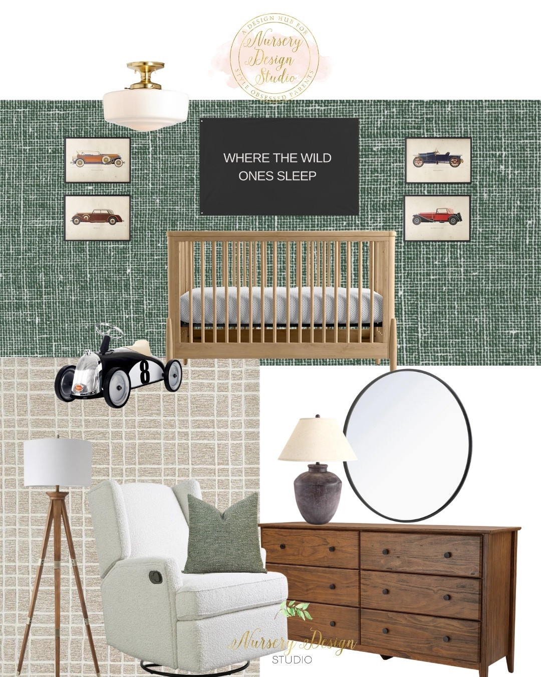 A vintage-inspired boys’ nursery with a playful motoring twist—shop the natural oak crib, warm walnut dresser, bouclé recliner, plaid rug, lighting and transportation-inspired decor that give Grayson’s room its collected, heritage feel.

#LTKSaleAlert #LTKHome #LTKBaby