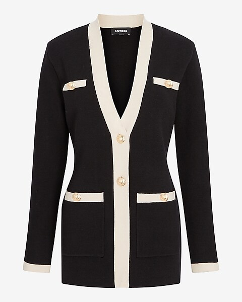 Tipped Novelty Button Sweater Jacket | Express