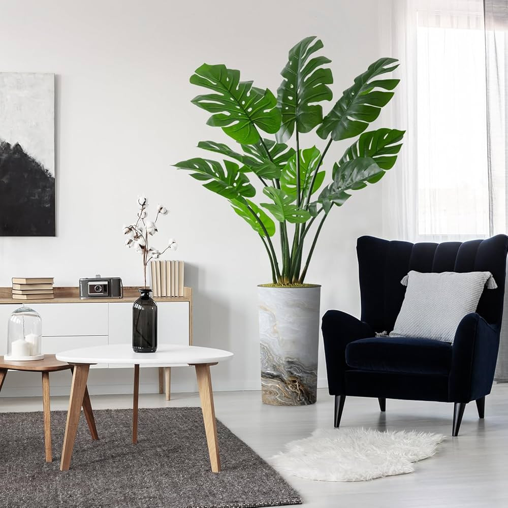 Artificial Tree in Modern Granite Effect Planter, Fake Monstera Silk Tree for Indoor and Outdoor ... | Amazon (US)