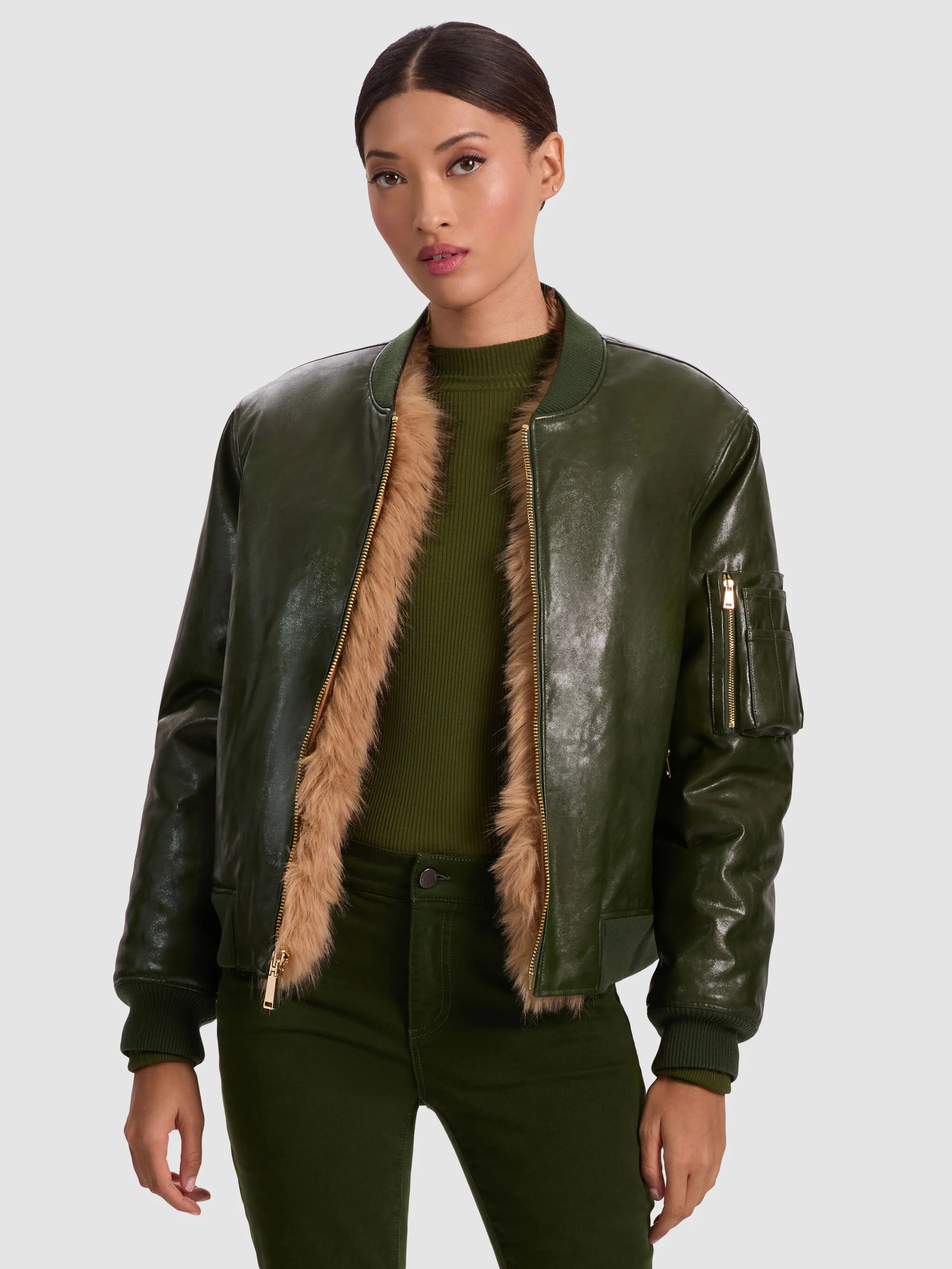 BECKY REVERSIBLE FAUX FUR BOMBER JACKET | Alice + Olivia